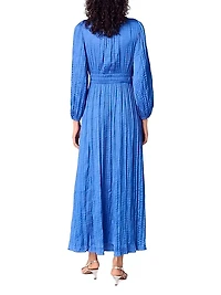 Pleated Satin Maxi Dress