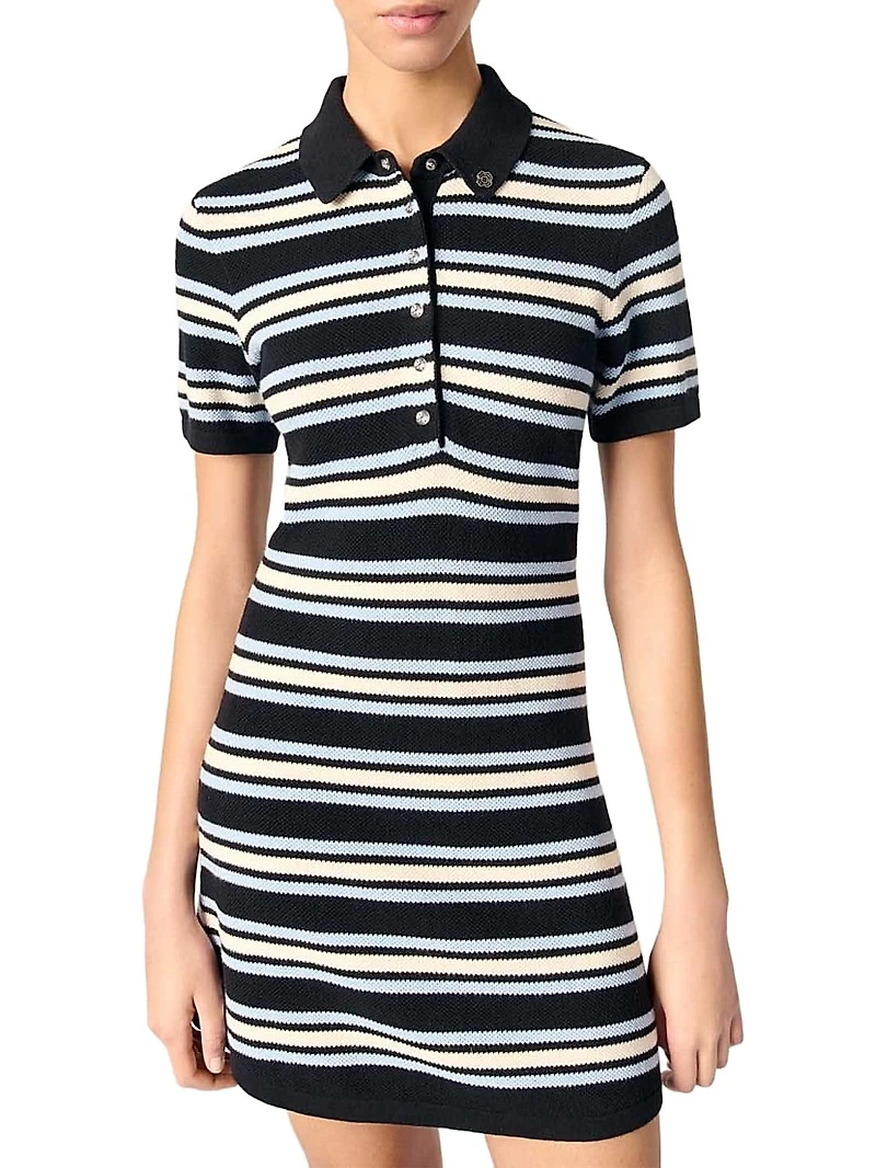 Striped Knit Polo Dress