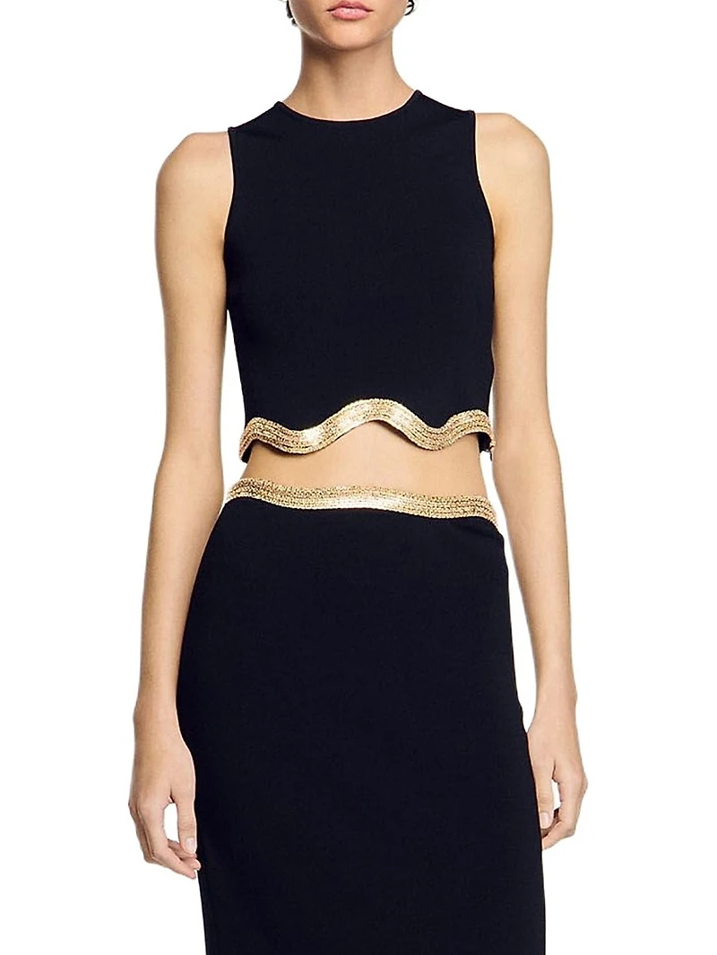 Cropped Sweater with Chain Detail