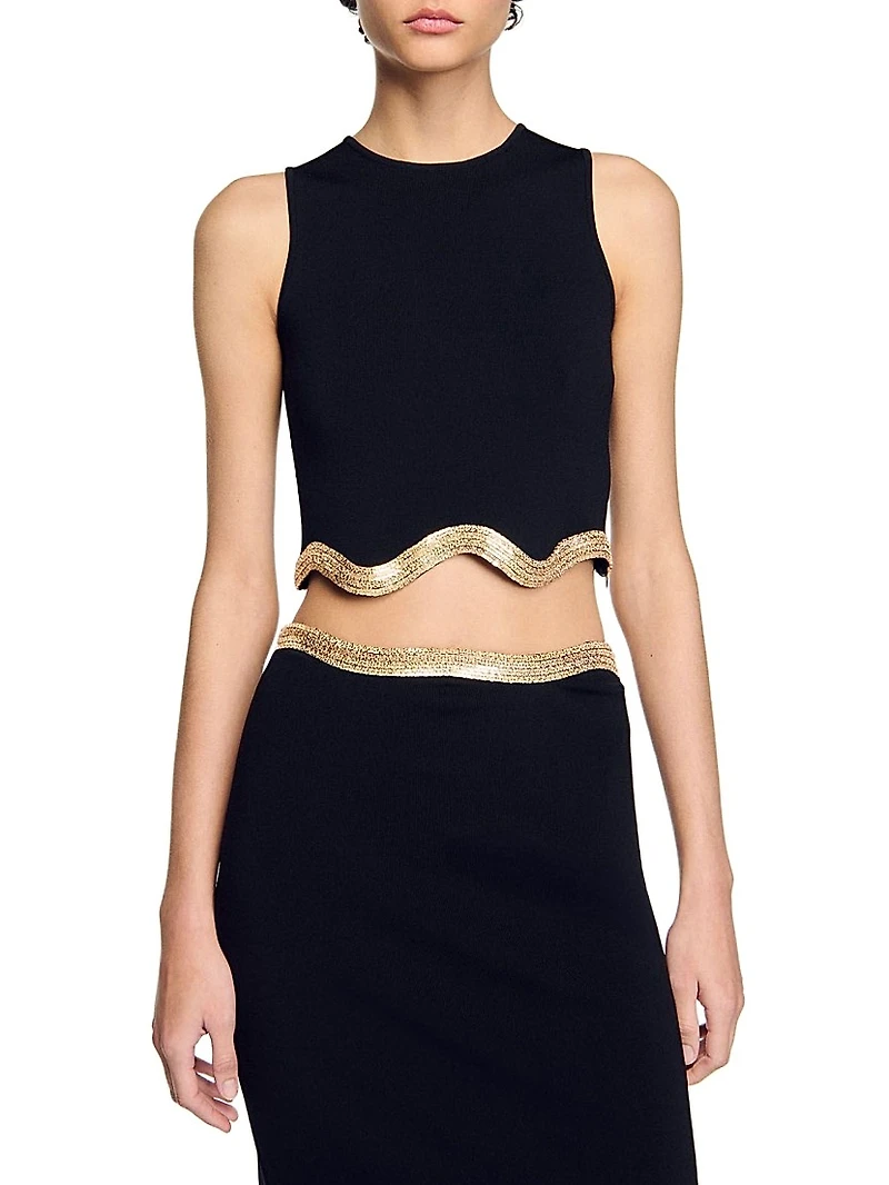 Cropped Sweater with Chain Detail