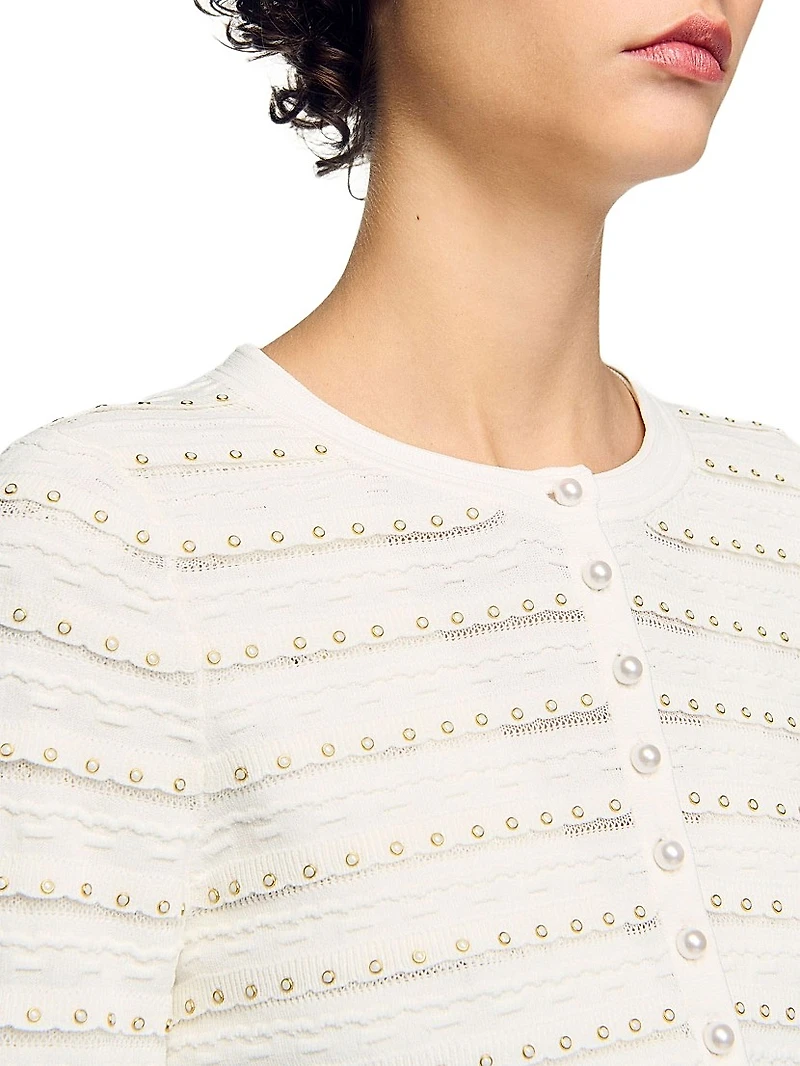 Cropped Cardigan with Pearl Buttons