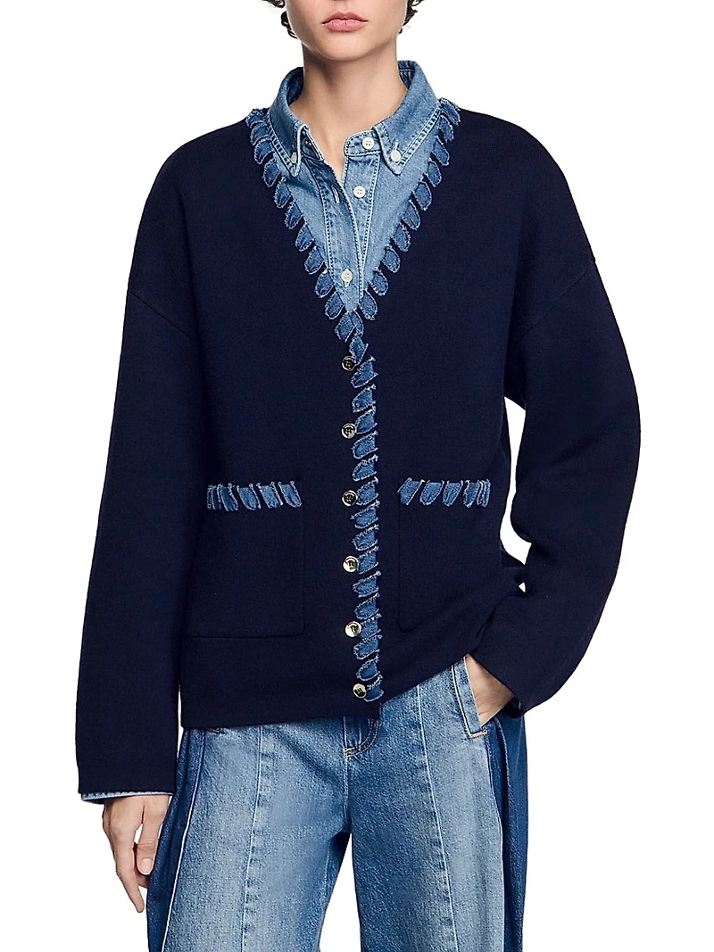 Cardigan with Denim Details