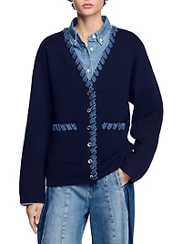 Cardigan with Denim Details