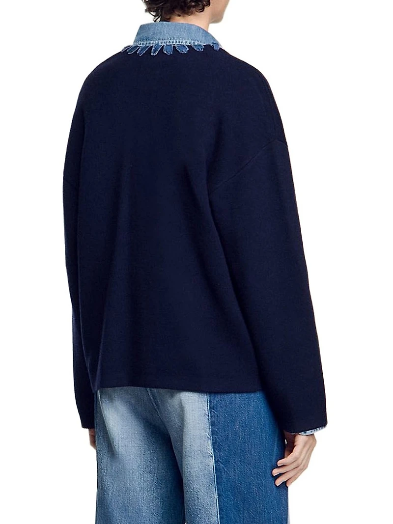 Cardigan with Denim Details