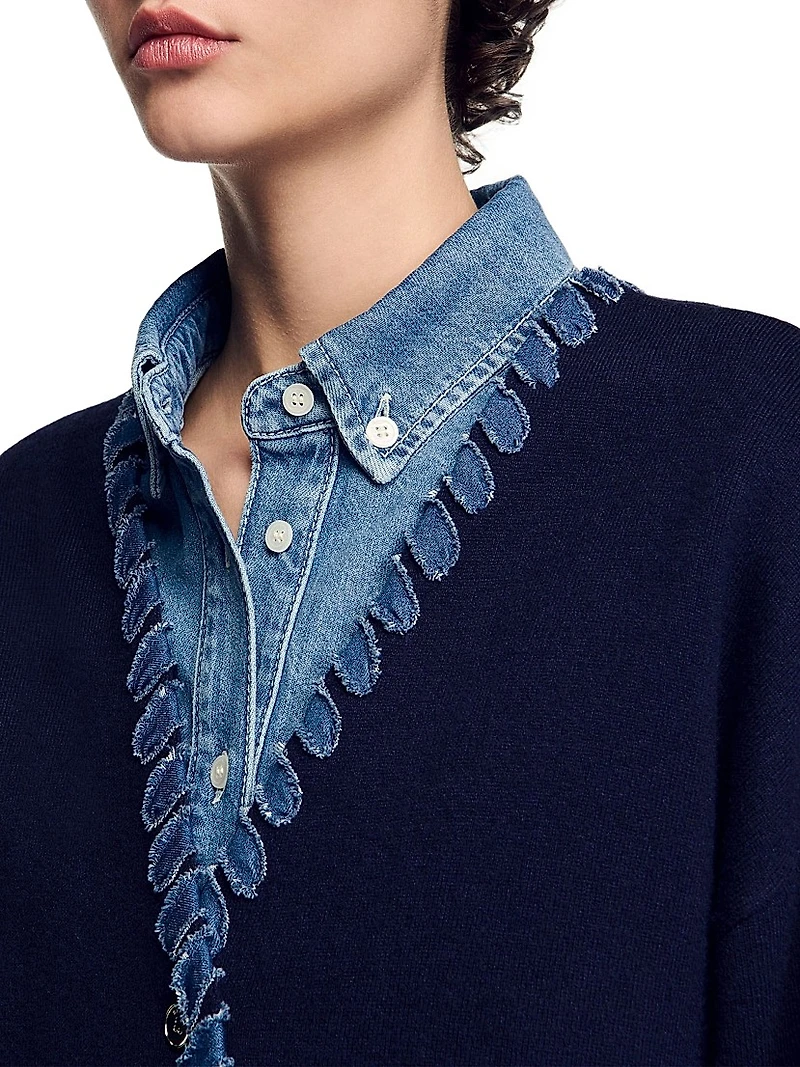 Cardigan with Denim Details