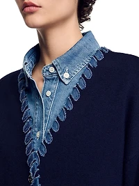 Cardigan with Denim Details