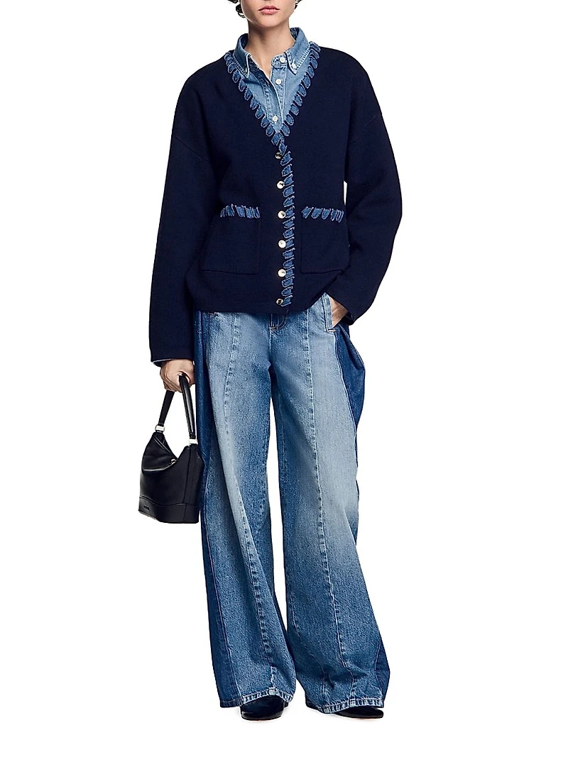 Cardigan with Denim Details
