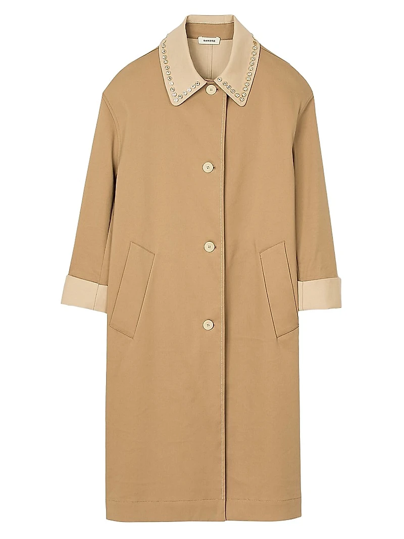 Trench Coat with Rhinestone Collar