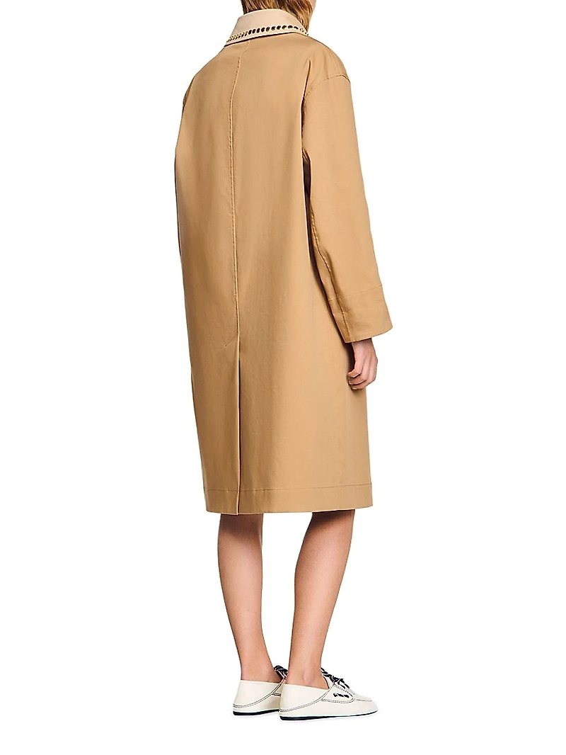 Trench Coat with Rhinestone Collar