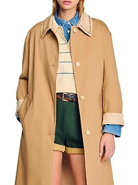 Trench Coat with Rhinestone Collar