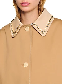 Trench Coat with Rhinestone Collar