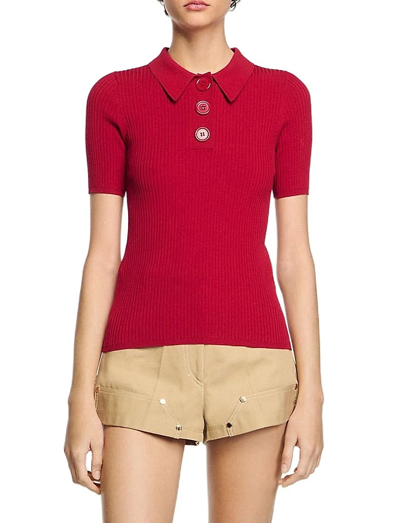 Rib Knit Polo Shirt