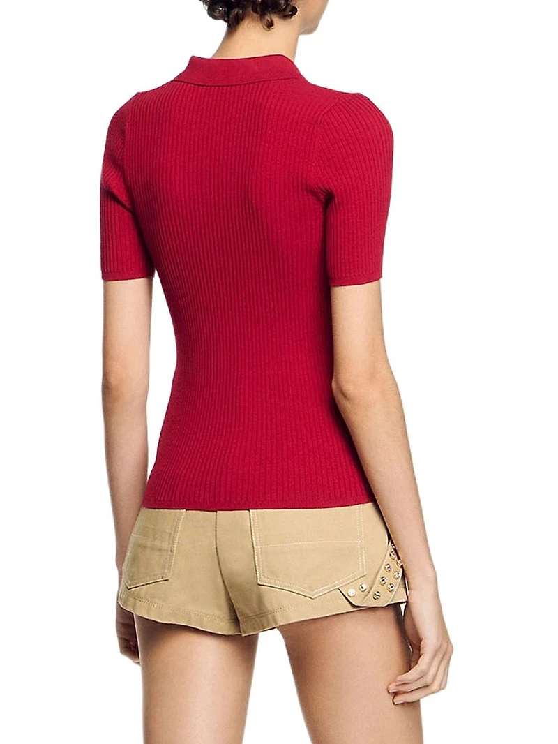 Rib Knit Polo Shirt