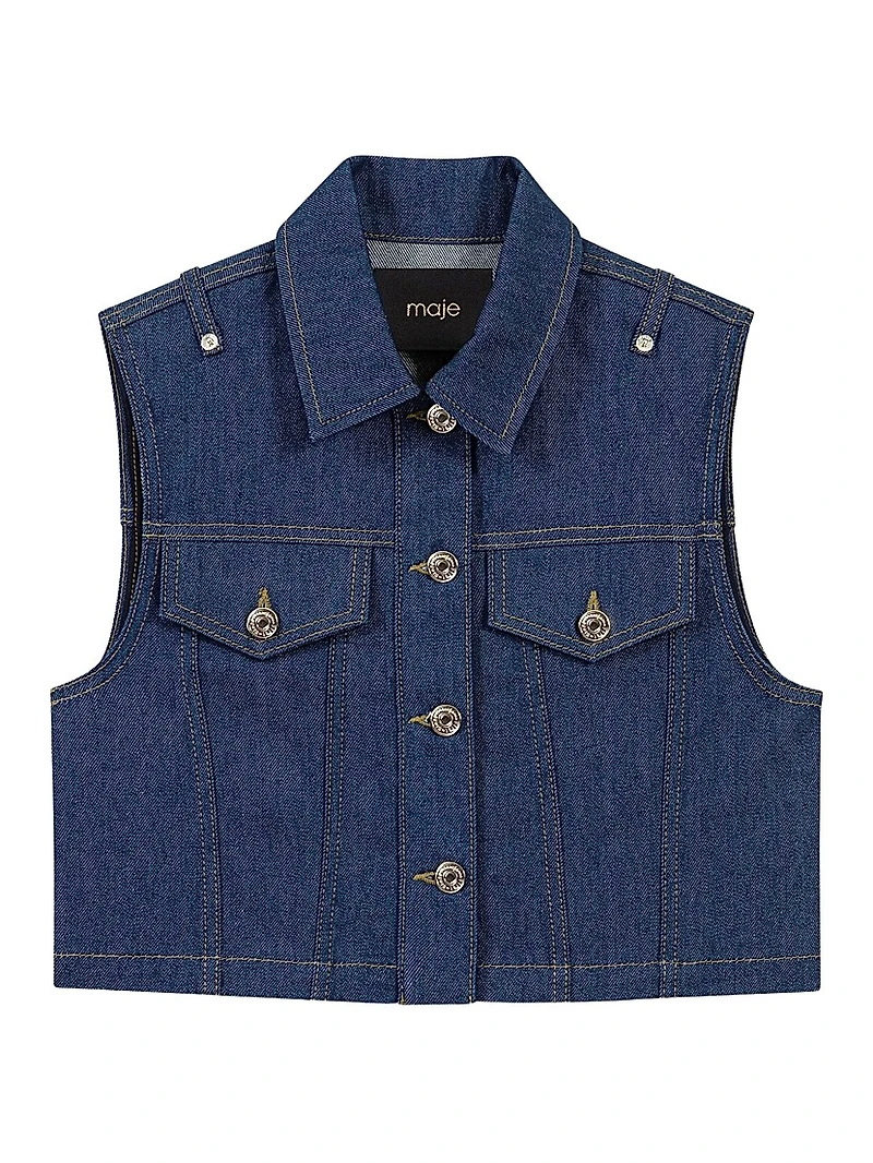 Denim Cropped Sleeveless Jacket