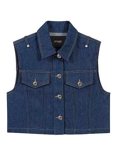 Denim Cropped Sleeveless Jacket