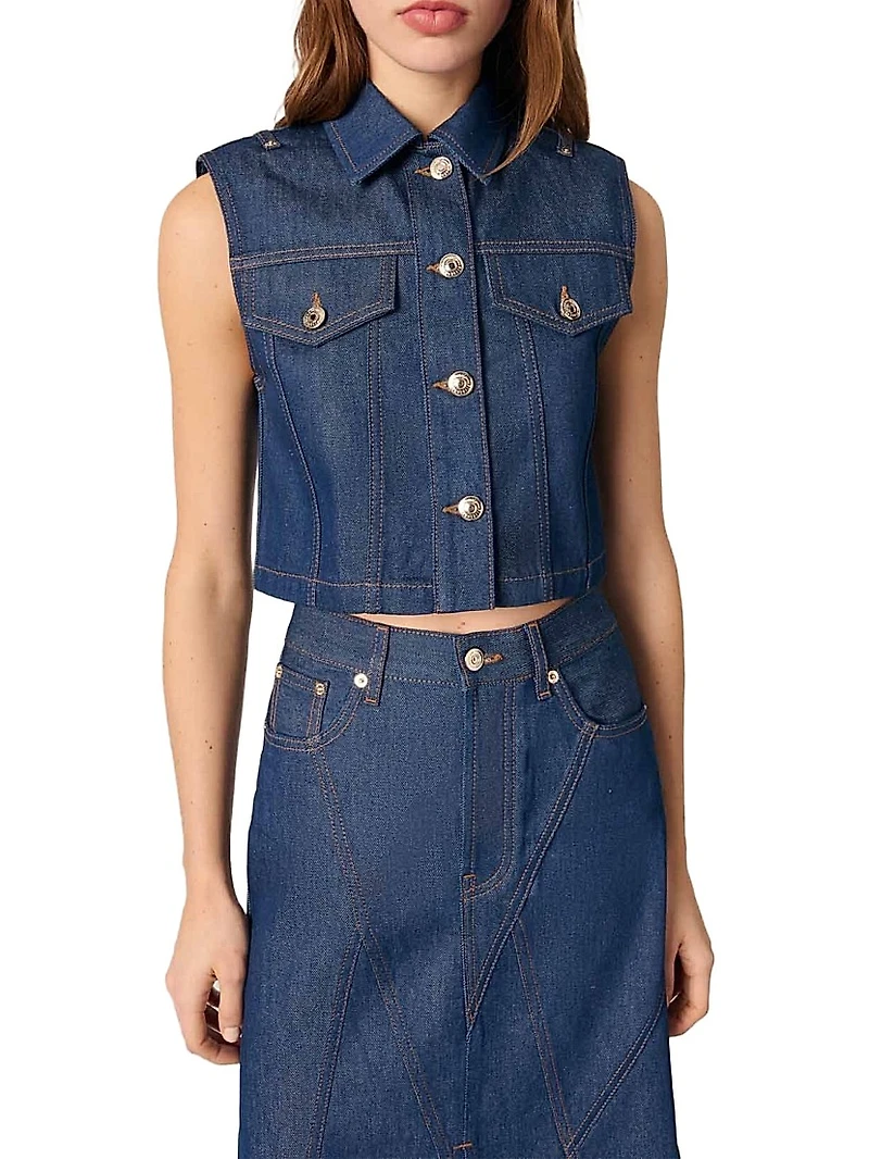 Denim Cropped Sleeveless Jacket