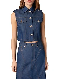 Denim Cropped Sleeveless Jacket
