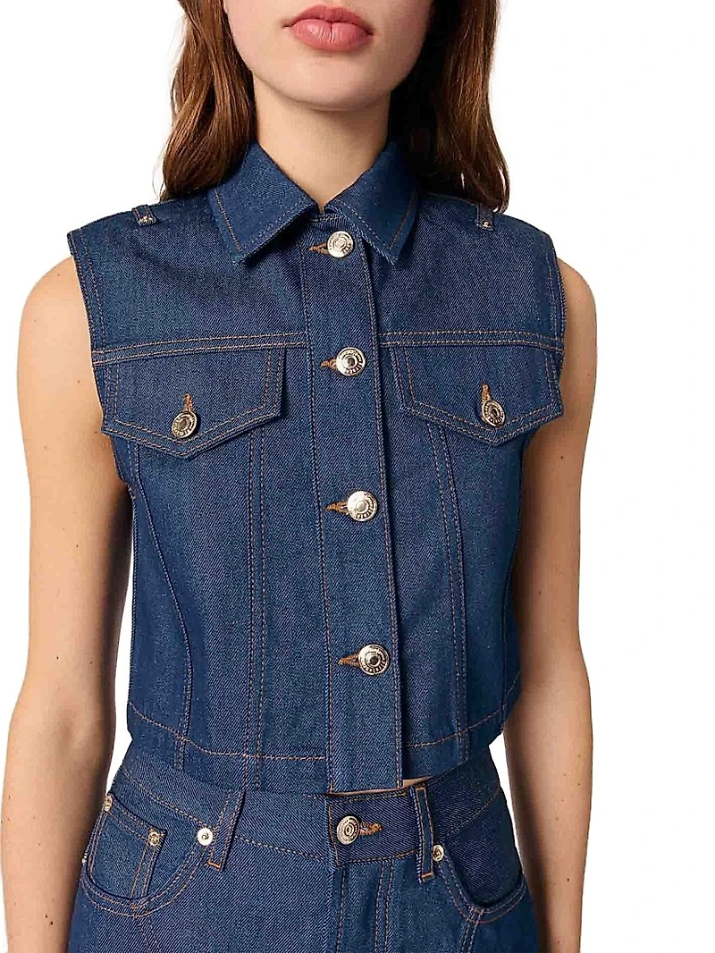Denim Cropped Sleeveless Jacket