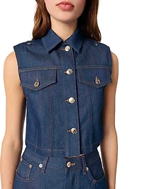 Denim Cropped Sleeveless Jacket