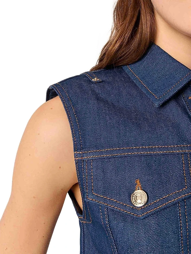 Denim Cropped Sleeveless Jacket