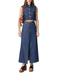 Denim Cropped Sleeveless Jacket