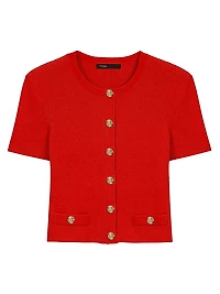 Cropped Short Sleeve Cardigan with Gold Buttons