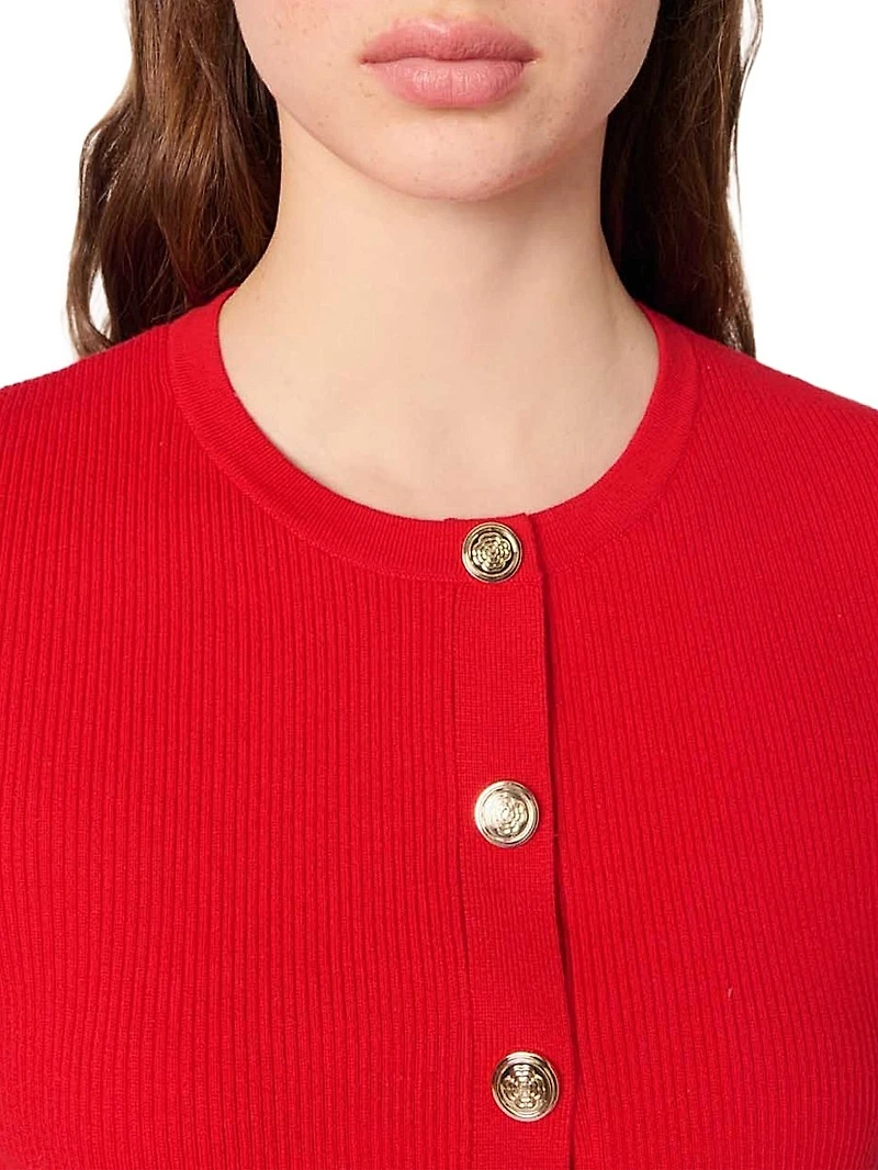 Cropped Short Sleeve Cardigan with Gold Buttons