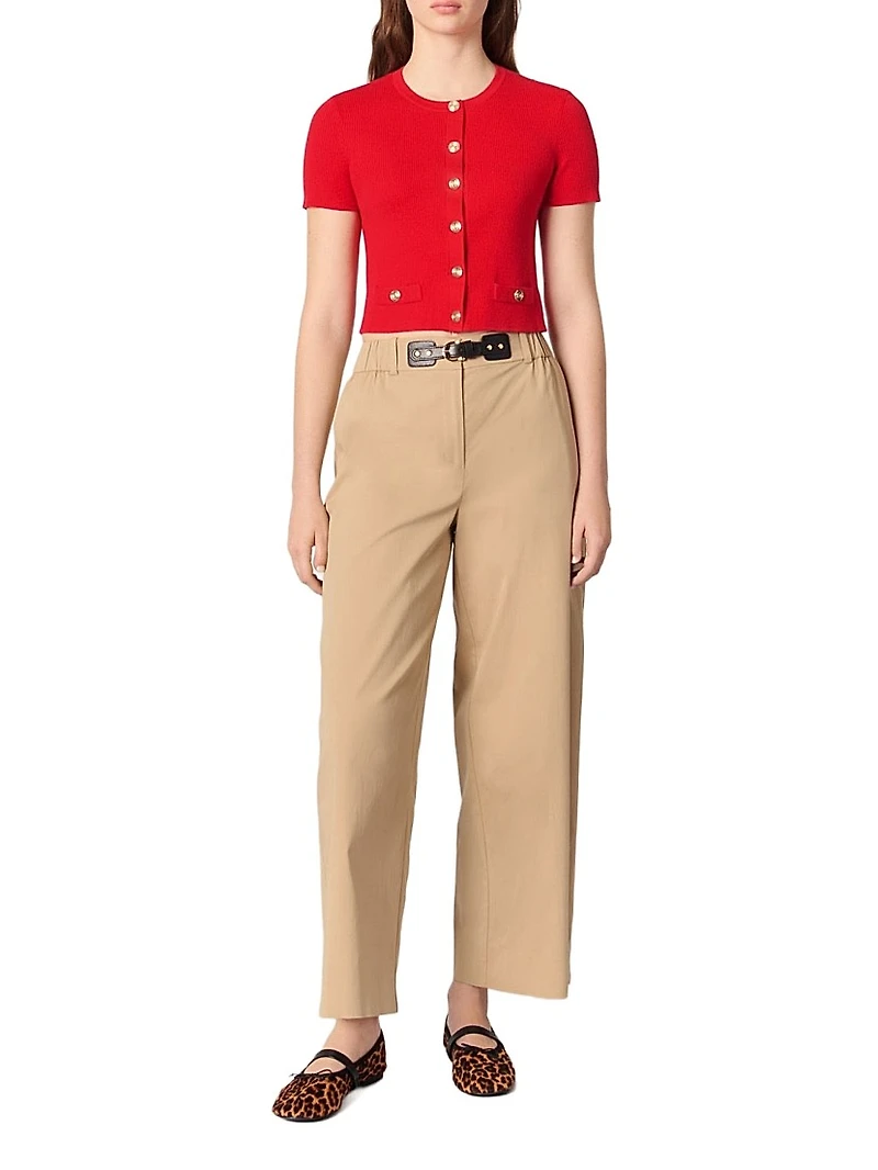 Cropped Short Sleeve Cardigan with Gold Buttons