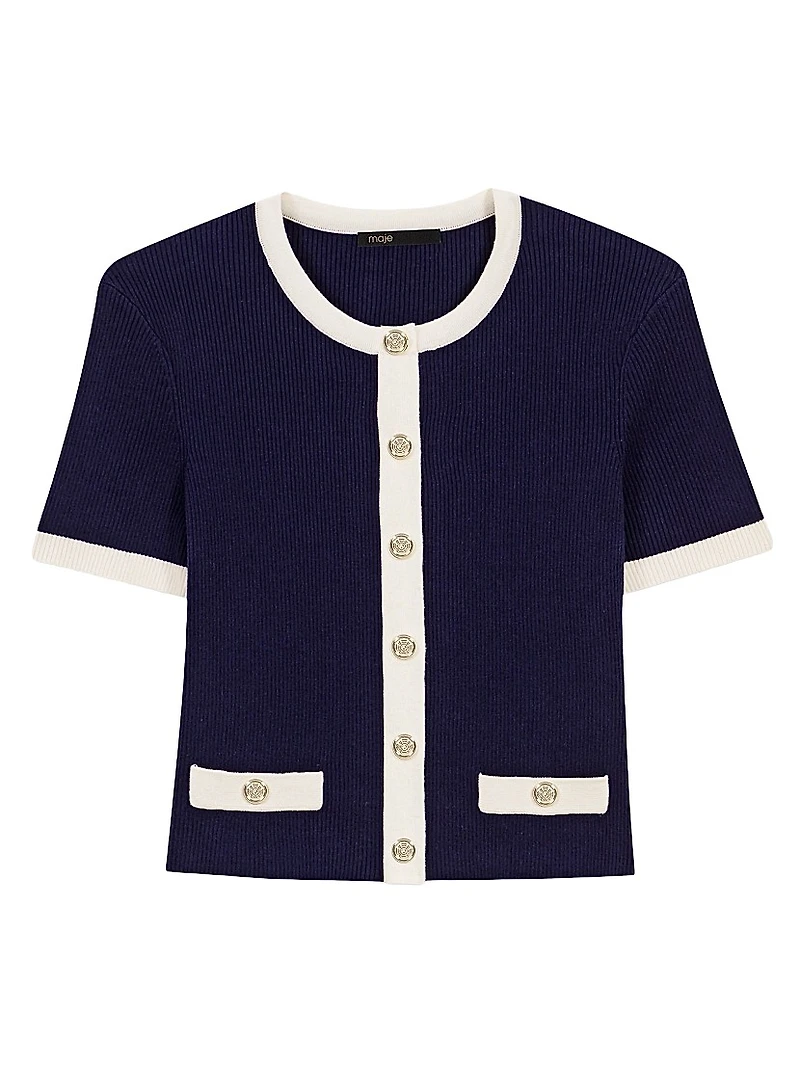 Contrasting Cropped Short Sleeve Cardigan