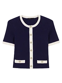 Contrasting Cropped Short Sleeve Cardigan