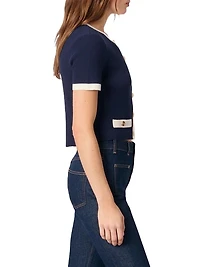 Contrasting Cropped Short Sleeve Cardigan