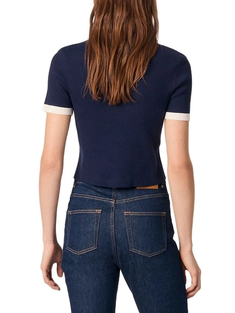 Contrasting Cropped Short Sleeve Cardigan