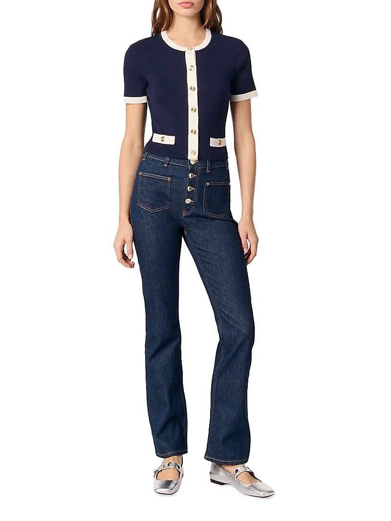 Contrasting Cropped Short Sleeve Cardigan