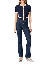 Contrasting Cropped Short Sleeve Cardigan