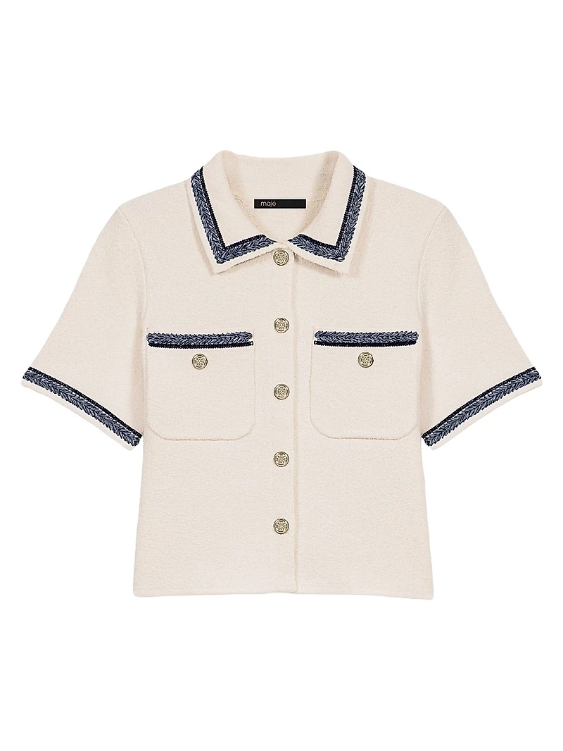 Cropped Contrasting Trim Cardigan