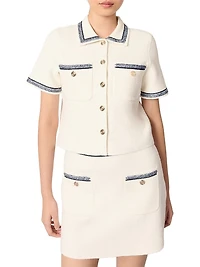 Cropped Contrasting Trim Cardigan