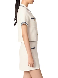 Cropped Contrasting Trim Cardigan