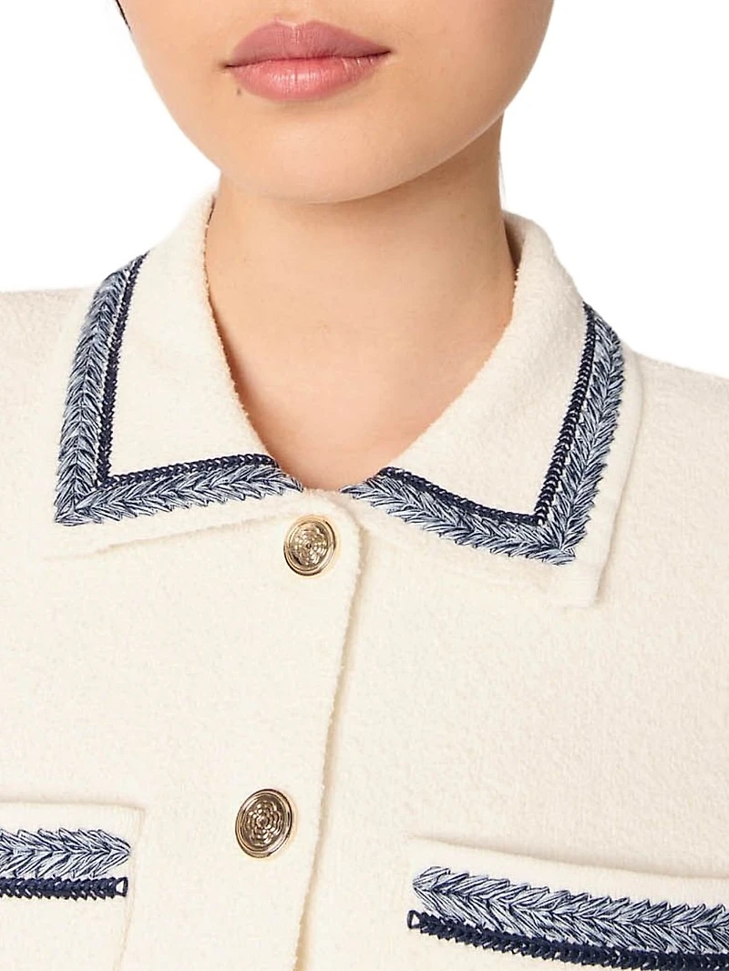 Cropped Contrasting Trim Cardigan