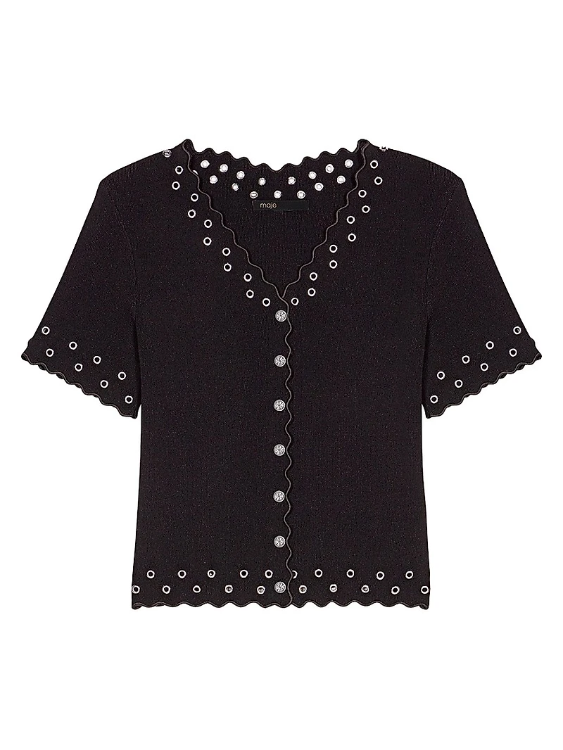 Cropped Cardigan with Eyelets