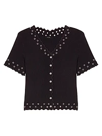 Cropped Cardigan with Eyelets