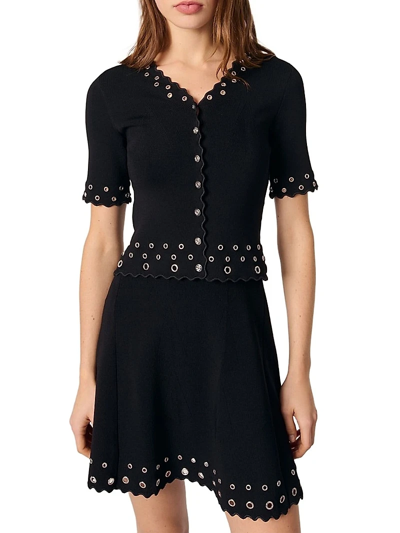 Cropped Cardigan with Eyelets