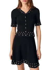 Cropped Cardigan with Eyelets