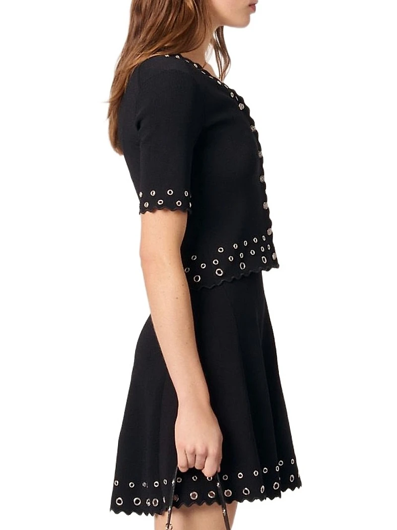 Cropped Cardigan with Eyelets