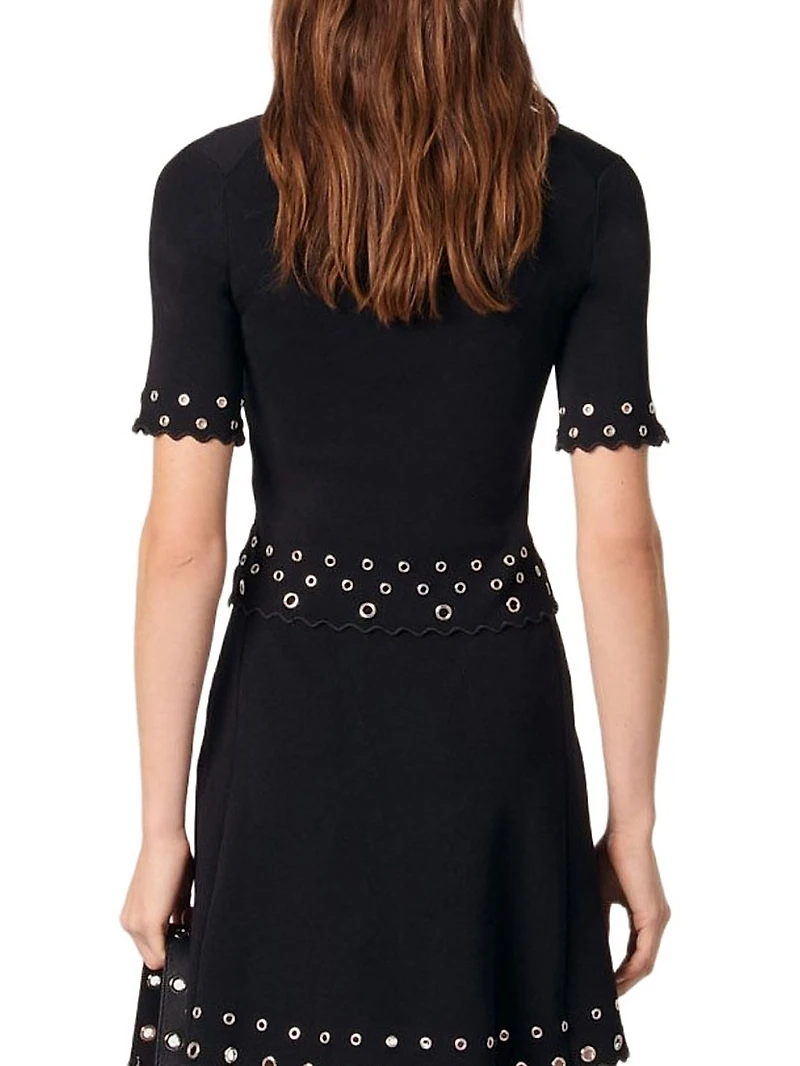 Cropped Cardigan with Eyelets