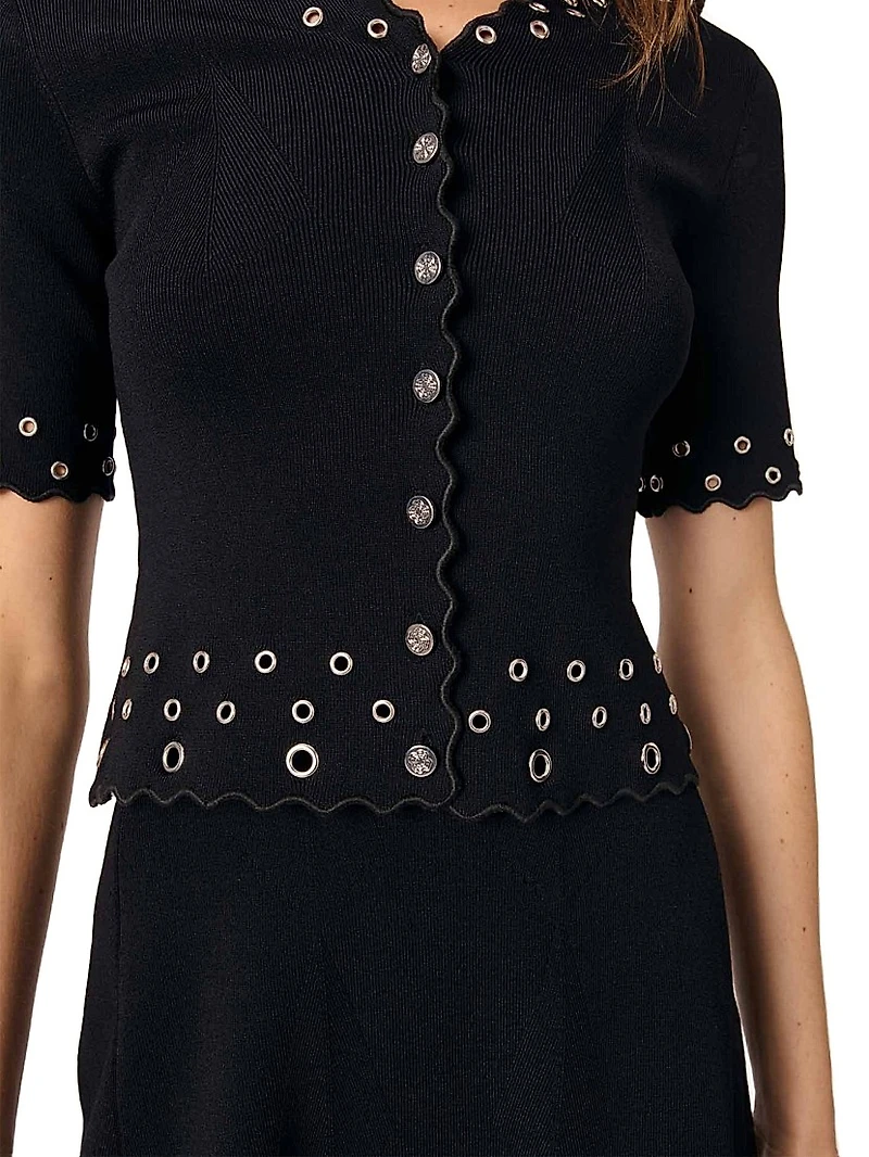 Cropped Cardigan with Eyelets