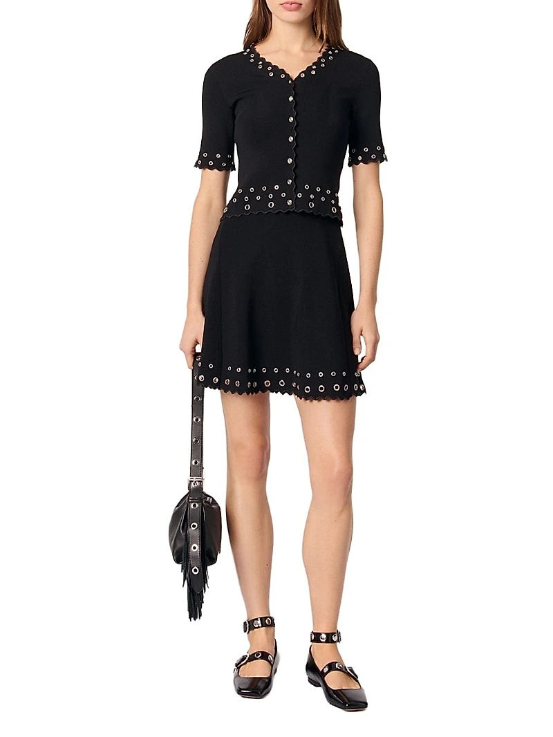 Cropped Cardigan with Eyelets