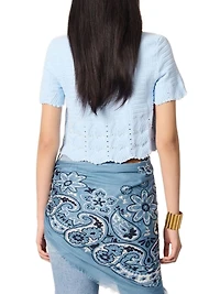 Beaded Pointelle Knit Short Sleeve Cardigan