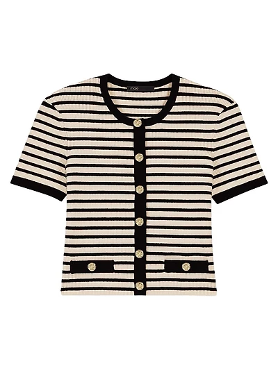 Cropped Rib Knit Cardigan