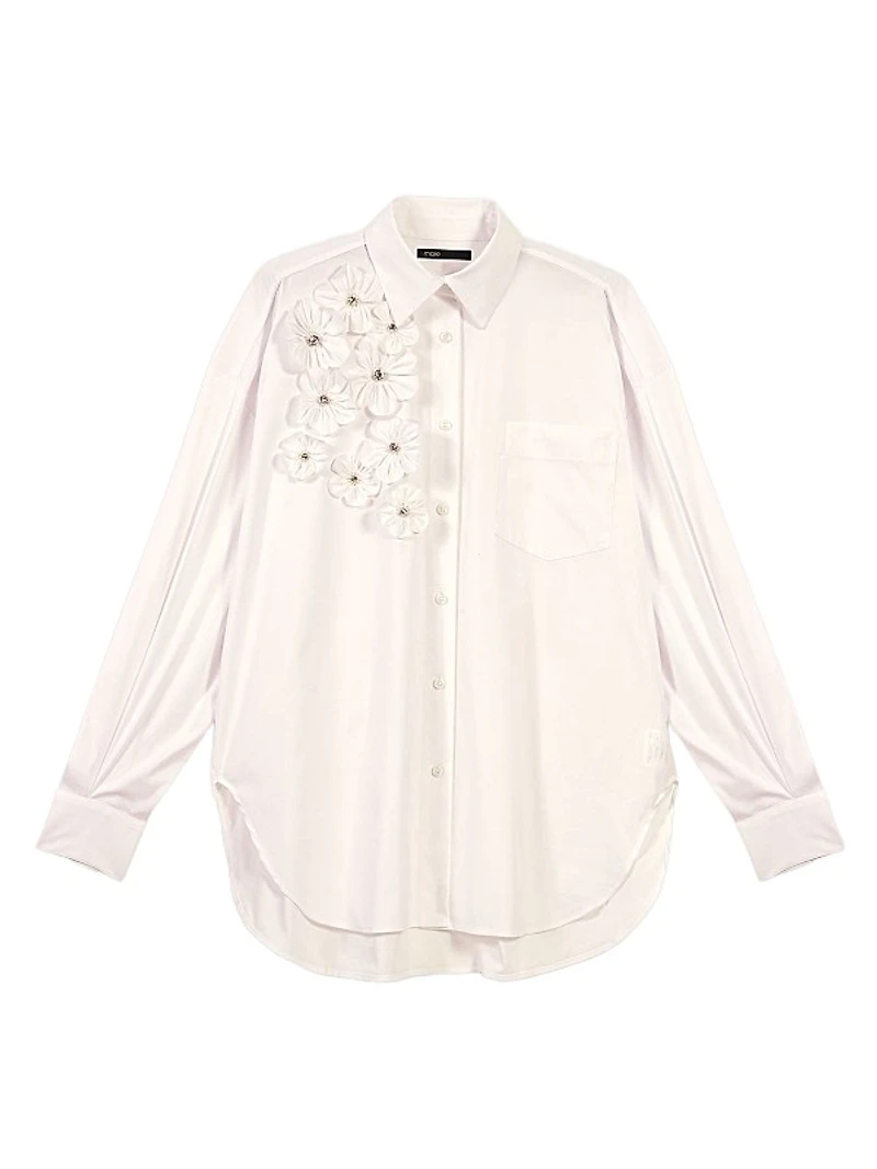 Long Sleeve Blouse with Embroidered Flowers