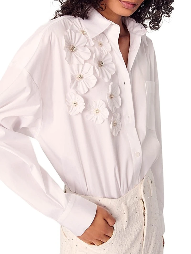 Long Sleeve Blouse with Embroidered Flowers